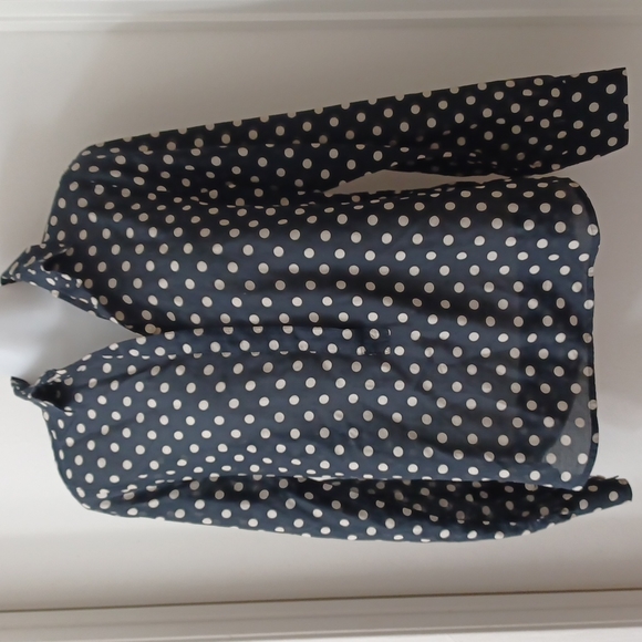 J. Crew Tops - J Crew black blouse with poka dot print, cotton blend/ size Small